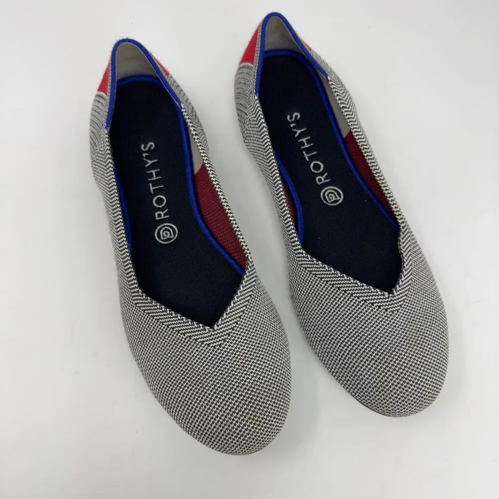 Rothy's Shale Cherry Ribbon Stripe Ballet Flats 10.5
